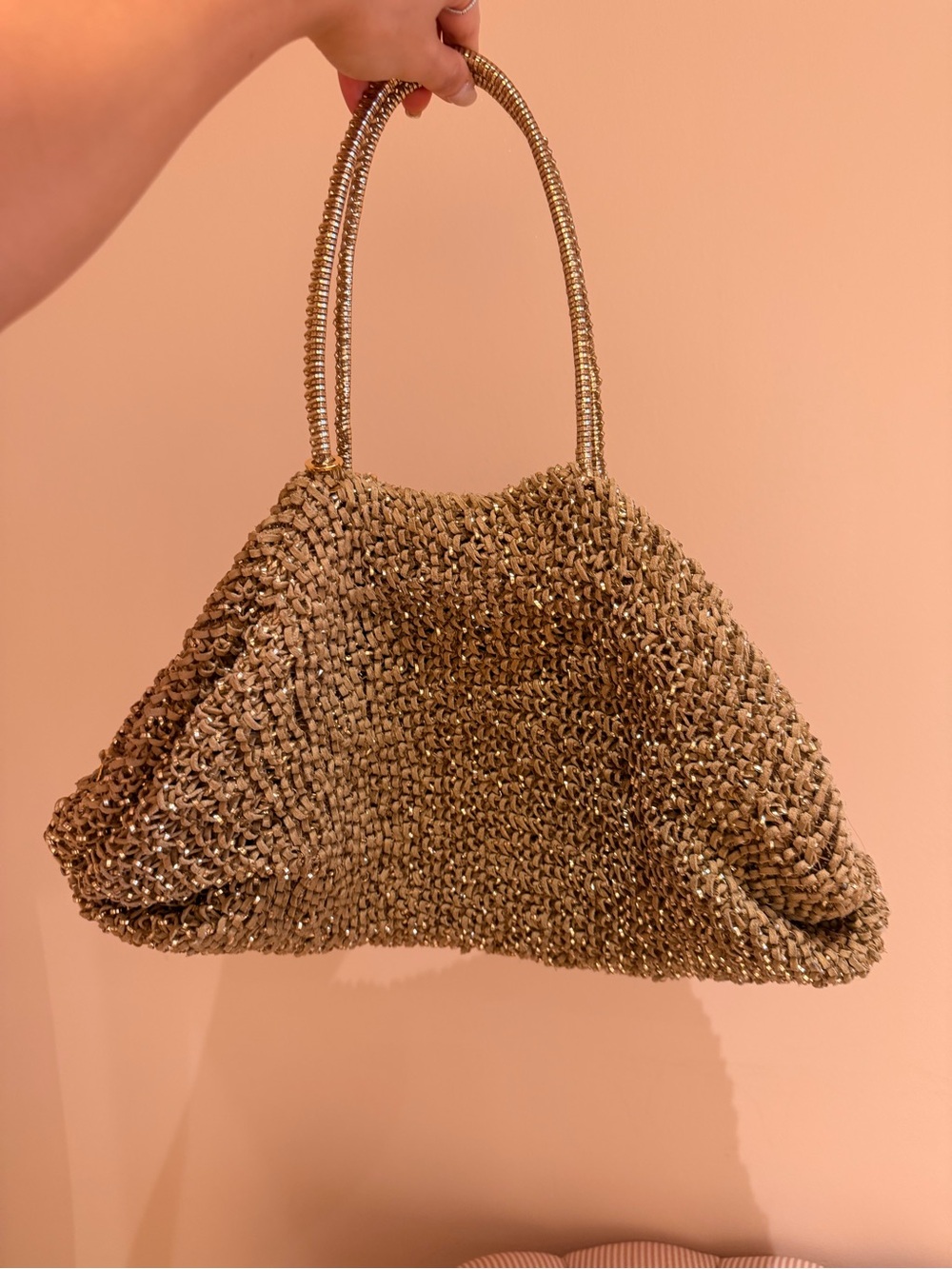Woven Metallic Gold Shoulder Bag